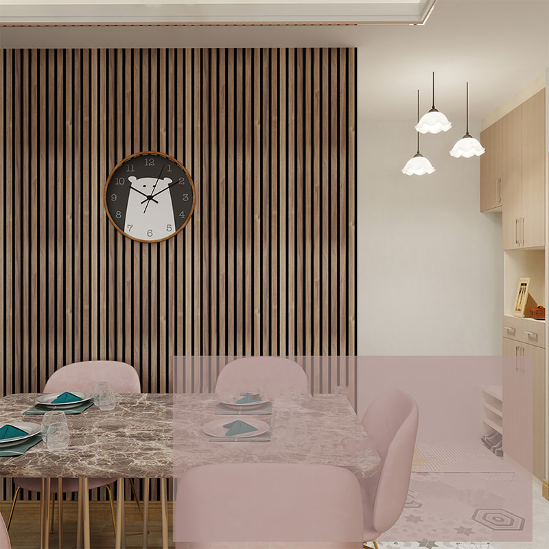 Decorație de perete WPC Akupanel Design 3D Interior Panouri acustice din poliester Izolație fonică din lemn Panouri acustice de perete șipci