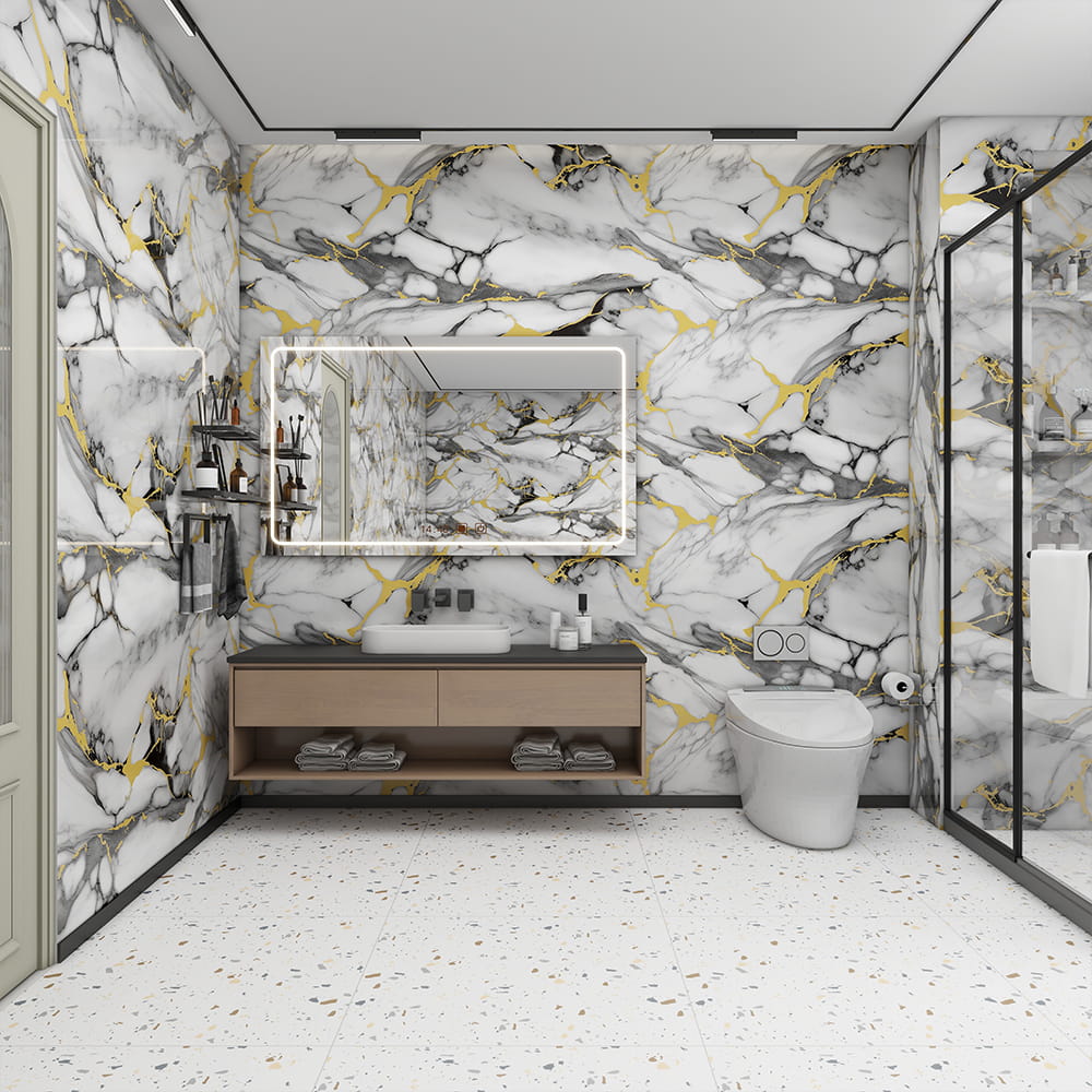Rolă de tapet din marmură modernă, lucioasă, autoadeziv, impermeabil, pentru decorarea interioară a casei, autocolant din foaie de marmură